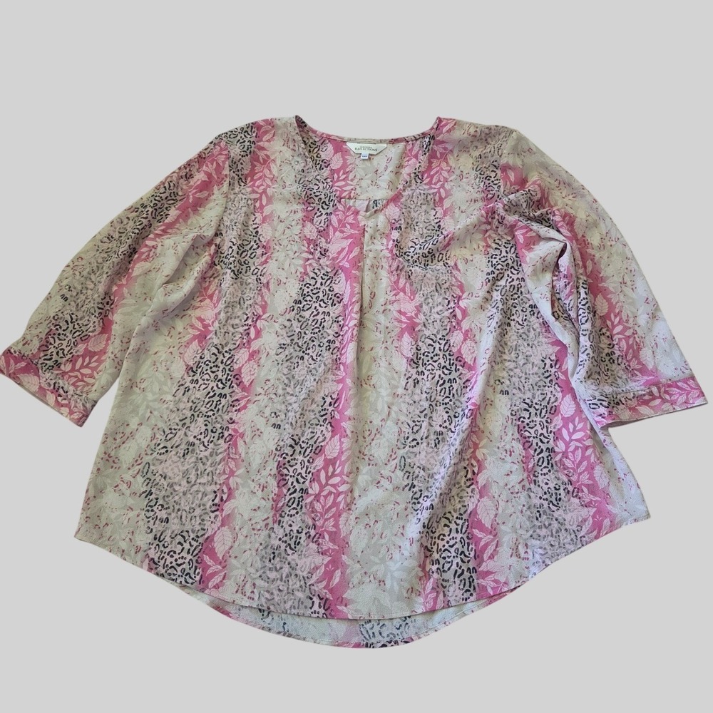 Northern Reflections Abstract Cheetah Floral Tunic 3/4 Sleeve XXL Boho Resort